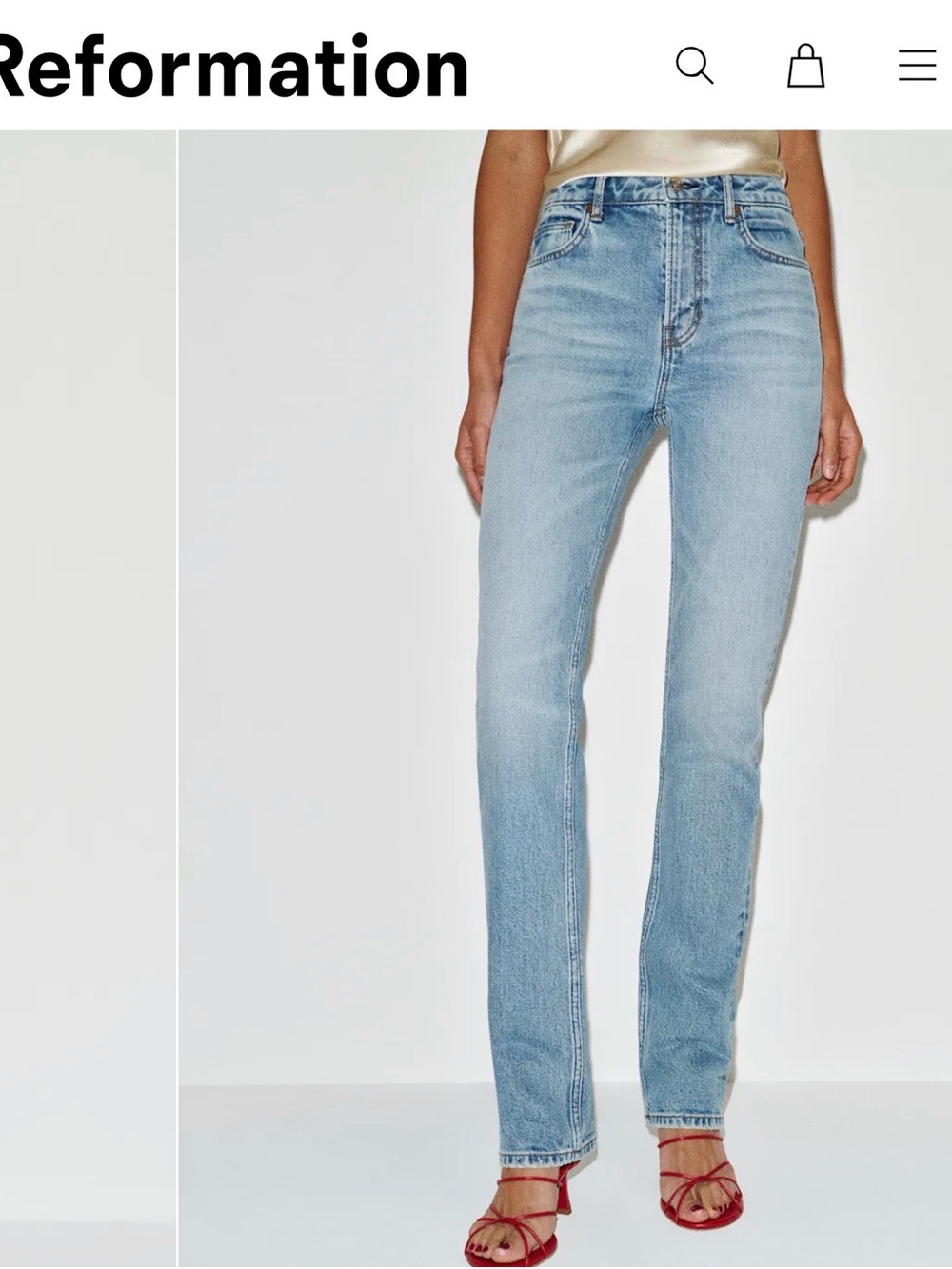 Reformation Straight-Leg High-Rise Jeans in Light Blue